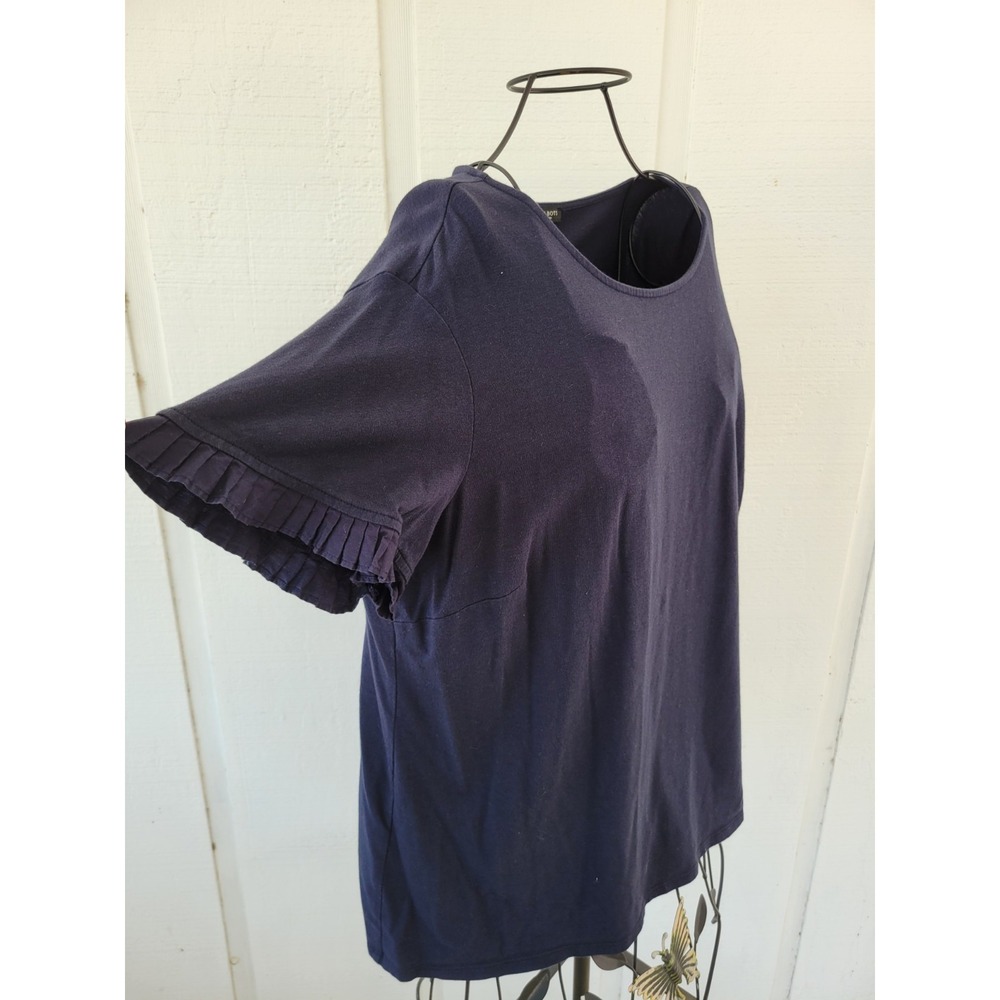 Talbots 1X Top Navy Blue Blouse T Shirt Soft Stretch Plus Tee Pleated Sleeve